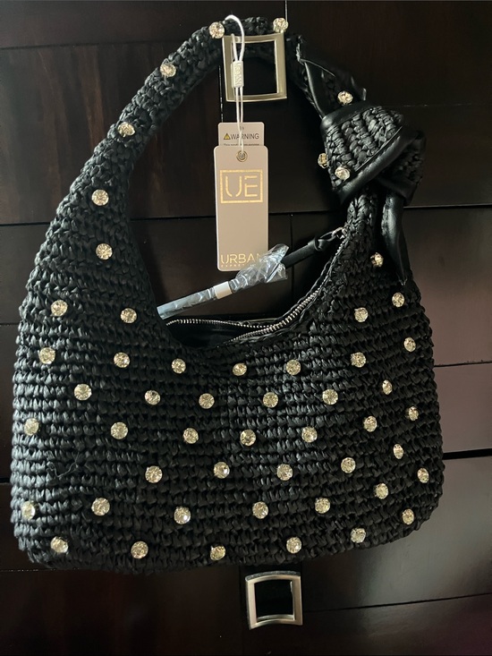 Urban Expressions Handbags - Urban Expressions Black Studded Crochet Shoulder Bag